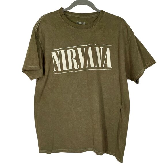NWOT Nirvana Band Tee Green Large 100% Cotton Licensed Merch Grunge Rock Smiley - Picture 11 of 11